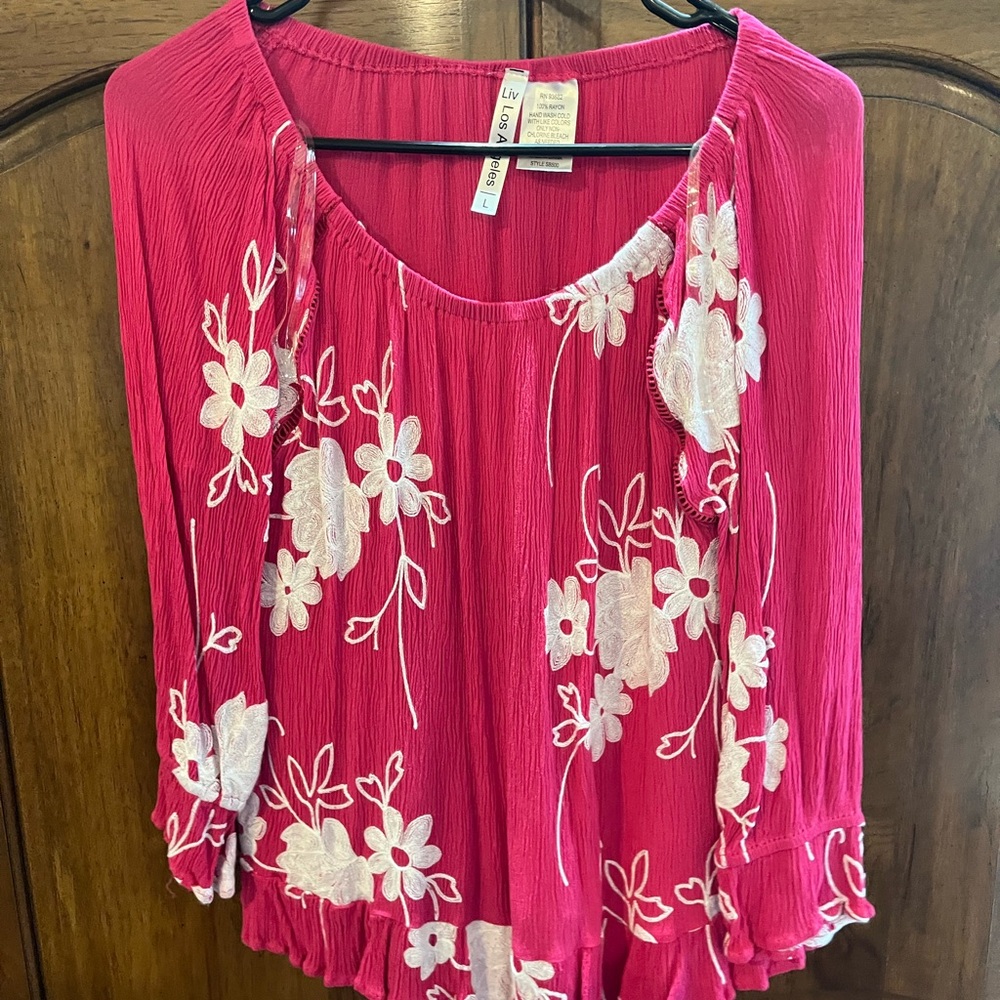 Chic Fuchsia Blouse with White Floral Design